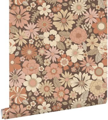 ESTAhome papier peint fleurs rétro vieux rose et beige 53 cm x 10.05 m