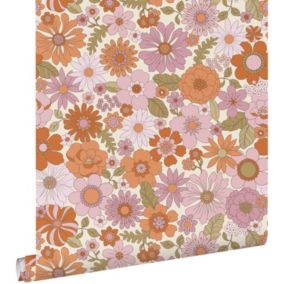 ESTAhome papier peint fleurs rétro violet et orange - 50 x 900 cm - 130961