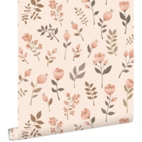 ESTAhome papier peint fleurs rose clair et beige - 0.53 x 10.05 m - 139693