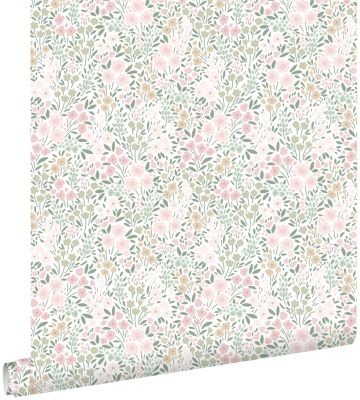 ESTAhome papier peint fleurs rose clair et vert - 53 cm x 10,05 m - 139532