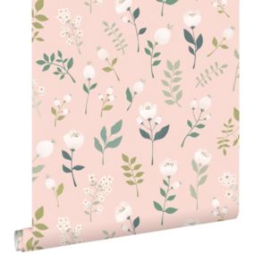 ESTAhome papier peint fleurs rose clair, vert et blanc - 0,53 x 10,05 m - 139340