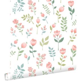 ESTAhome papier peint fleurs rose et vert grisé - 50 x 900 cm - 139977