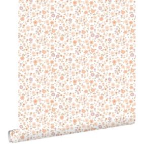 ESTAhome papier peint fleurs rose, terracotta et violet - 0.53 x 10.05 m - 139579