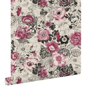 ESTAhome papier peint fleurs rouge foncé et beige - 53 cm x 10,05 m - 138505