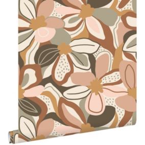 ESTAhome papier peint fleurs terracotta et rose clair - 50 x 900 cm - 139629