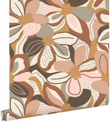 ESTAhome papier peint fleurs terracotta et rose clair 50 x 900 cm