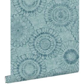 ESTAhome papier peint fleurs vert aqua - 53 cm x 10,05 m - 148325