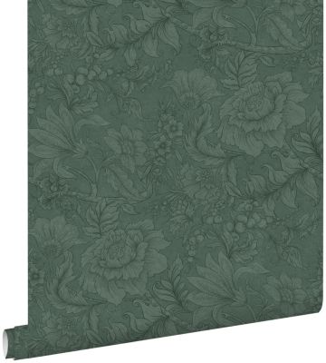 ESTAhome papier peint fleurs vert foncé - 50 x 900 cm - 139793