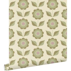 ESTAhome papier peint fleurs vert grisé - 50 x 900 cm - 130979