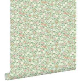 ESTAhome papier peint fleurs vert, rose terracotta et blanc - 50 x 900 cm - 139470