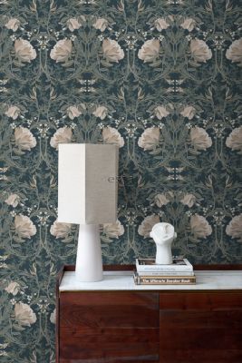 ESTAhome papier peint fleurs vintage de style art nouveau bleu foncé 53 cm x 10.05 m