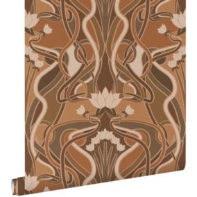 ESTAhome papier peint fleurs vintage de style art nouveau marron terracotta - 50 x 900 cm - 139898