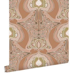 ESTAhome papier peint fleurs vintage de style art nouveau rose terracotta - 0.53 x 10.05 m - 139570