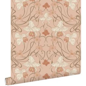 ESTAhome papier peint fleurs vintage de style art nouveau rose terracotta - 0.53 x 10.05 m - 139668