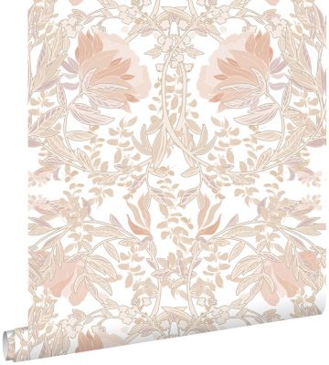 ESTAhome papier peint fleurs vintage de style art nouveau sable beige et terracotta claire 53 cm x 10.05 m