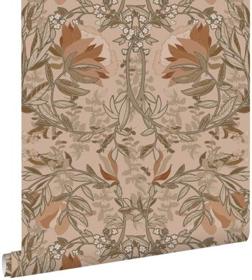 ESTAhome papier peint fleurs vintage de style art nouveau terracotta 53 cm x 10.05 m