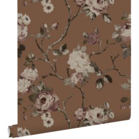 ESTAhome papier peint fleurs vintage marron terracotta - 50 x 900 cm - 139408