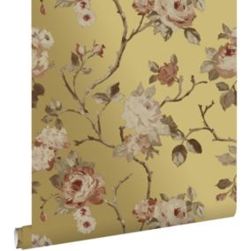 ESTAhome papier peint fleurs vintage or et rose terracotta - 0.53 x 10.05 m - 139762