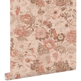 ESTAhome papier peint fleurs vintage rose terracotta - 50 x 900 cm - 139766