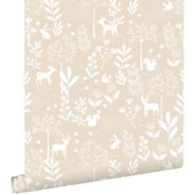 ESTAhome papier peint forêt avec des animaux de la forêt beige - 53 cm x 10,05 m - 139522