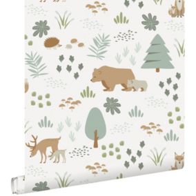 ESTAhome papier peint forêt avec des animaux de la forêt blanc - 0,53 x 10,05 m - 139247