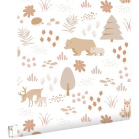 ESTAhome papier peint forêt avec des animaux de la forêt blanc et beige - 0.53 x 10.05 m - 139611