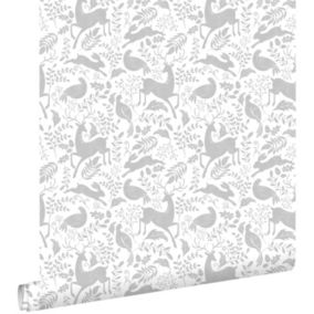 ESTAhome papier peint forêt avec des animaux de la forêt gris - 50 x 900 cm - 139529