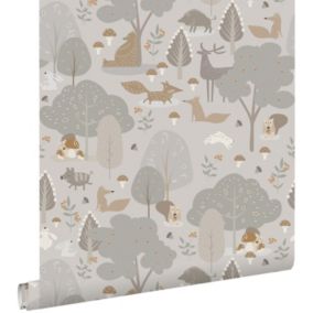 ESTAhome papier peint forêt avec des animaux de la forêt gris et marron - 50 x 900 cm - 139800