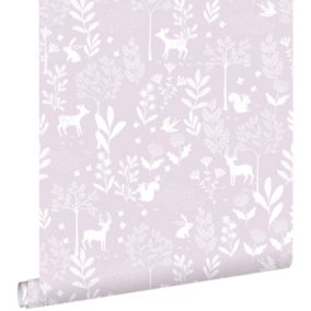 ESTAhome papier peint forêt avec des animaux de la forêt lilas violet - 50 x 900 cm - 139523