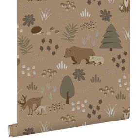 ESTAhome papier peint forêt avec des animaux de la forêt marron beige - 0.53 x 10.05 m - 139410