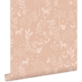 ESTAhome papier peint forêt avec des animaux de la forêt rose terracotta - 0.53 x 10.05 m - 139758