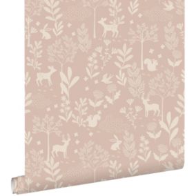 ESTAhome papier peint forêt avec des animaux de la forêt vieux rose - 0.53 x 10.05 m - 139759