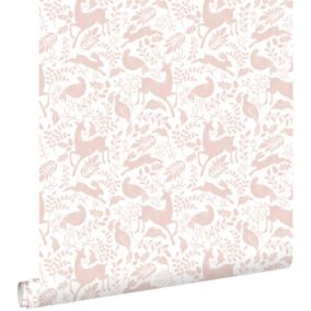 ESTAhome papier peint forêt avec des animaux de la forêt vieux rose - 50 x 900 cm - 139528