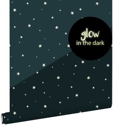 ESTAhome papier peint glow-in-the-dark étoiles fluorescentes bleu foncé 53 cm x 10.05 m