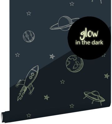 ESTAhome papier peint glow-in-the-dark Univers bleu foncé 53 cm x 10.05 m