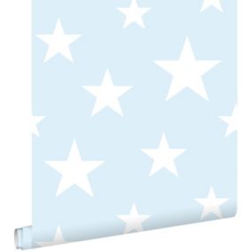 ESTAhome papier peint grandes et petites étoiles bleu clair et blanc - 53 cm x 10,05 m - 138932