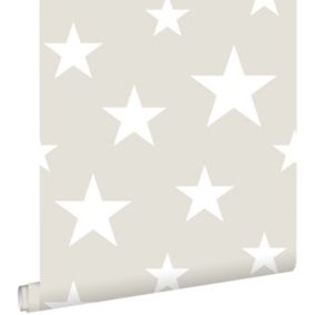 ESTAhome papier peint grandes et petites étoiles gris clair et blanc - 53 cm x 10,05 m - 128866