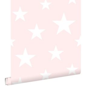 ESTAhome papier peint grandes et petites étoiles rose clair et blanc - 53 cm x 10,05 m - 138931