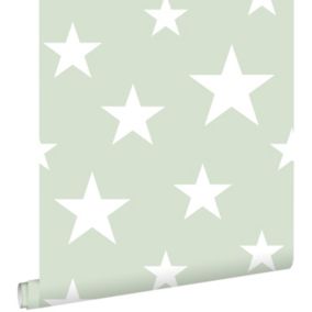 ESTAhome papier peint grandes et petites étoiles vert menthe et blanc - 53 cm x 10,05 m - 128865