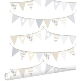 ESTAhome papier peint guirlandes gris clair, beige et blanc brillant - 53 cm x 10,05 m - 128709