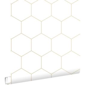 ESTAhome papier peint hexagone blanc et or - 0,53 x 10,05 m - 139312