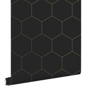 ESTAhome papier peint hexagone noir et or - 0,53 x 10,05 m - 139313