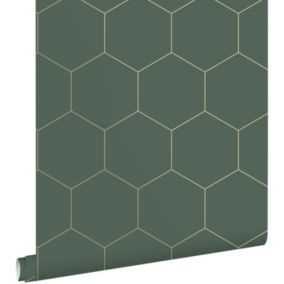 ESTAhome papier peint hexagone vert foncé et or - 0,53 x 10,05 m - 139228