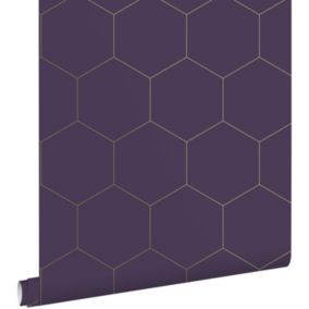 ESTAhome papier peint hexagone violet foncé et or - 0,53 x 10,05 m - 139575
