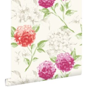 ESTAhome papier peint hortensias rose et orange - 53 cm x 10,05 m - 128019