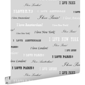 ESTAhome papier peint I love Paris argent et noir - 53 cm x 10,05 m - 136829