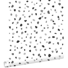 ESTAhome papier peint imitation terrazzo noir, blanc et gris - 0,53 x 10,05 m - 139034