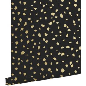 ESTAhome papier peint imitation terrazzo noir et or - 0,53 x 10,05 m - 139134