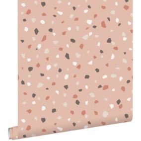 ESTAhome papier peint imitation terrazzo rose clair, blanc et gris - 0,53 x 10,05 m - 139306