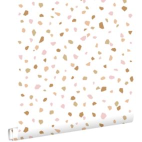 ESTAhome papier peint imitation terrazzo rose clair, orange chaude et beige - 0,53 x 10,05 m - 139198